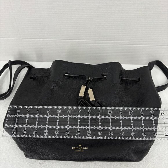 Kate Spade Grey Street Cooper Drawstring Bag Black Leather Gold Tone Crossbody - Picture 10 of 13